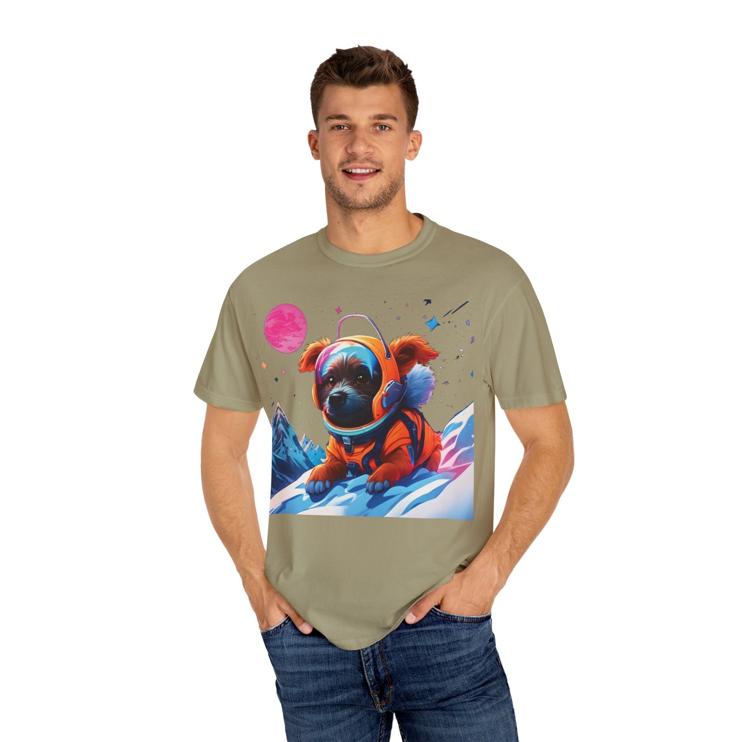 Astronaut Pug T-Shirt — Cute Space Dog Graphic Tee with PLUROUT.com Back Print