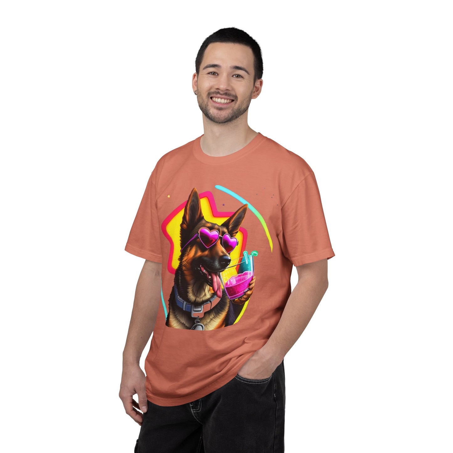 Dog Summer Tee — German Shepherd with Sunglasses & Drink