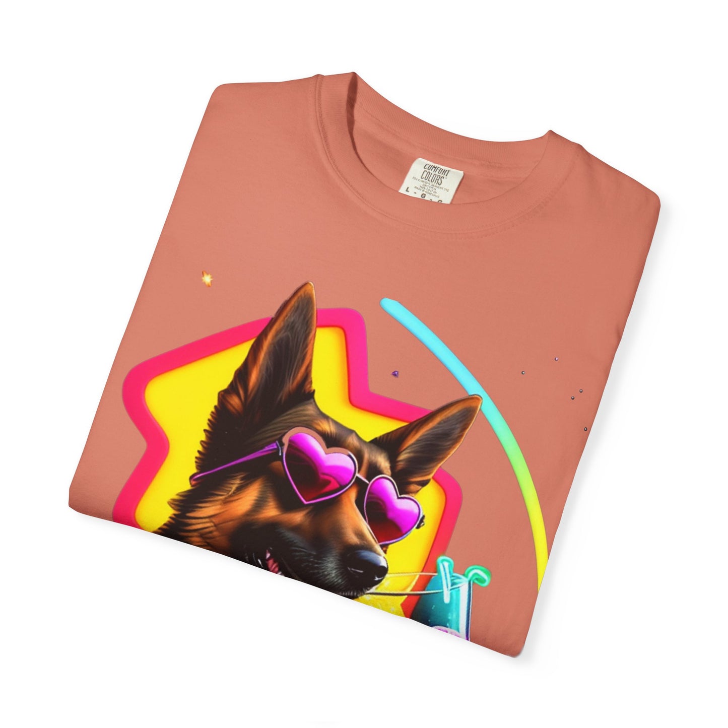Dog Summer Tee — German Shepherd with Sunglasses & Drink