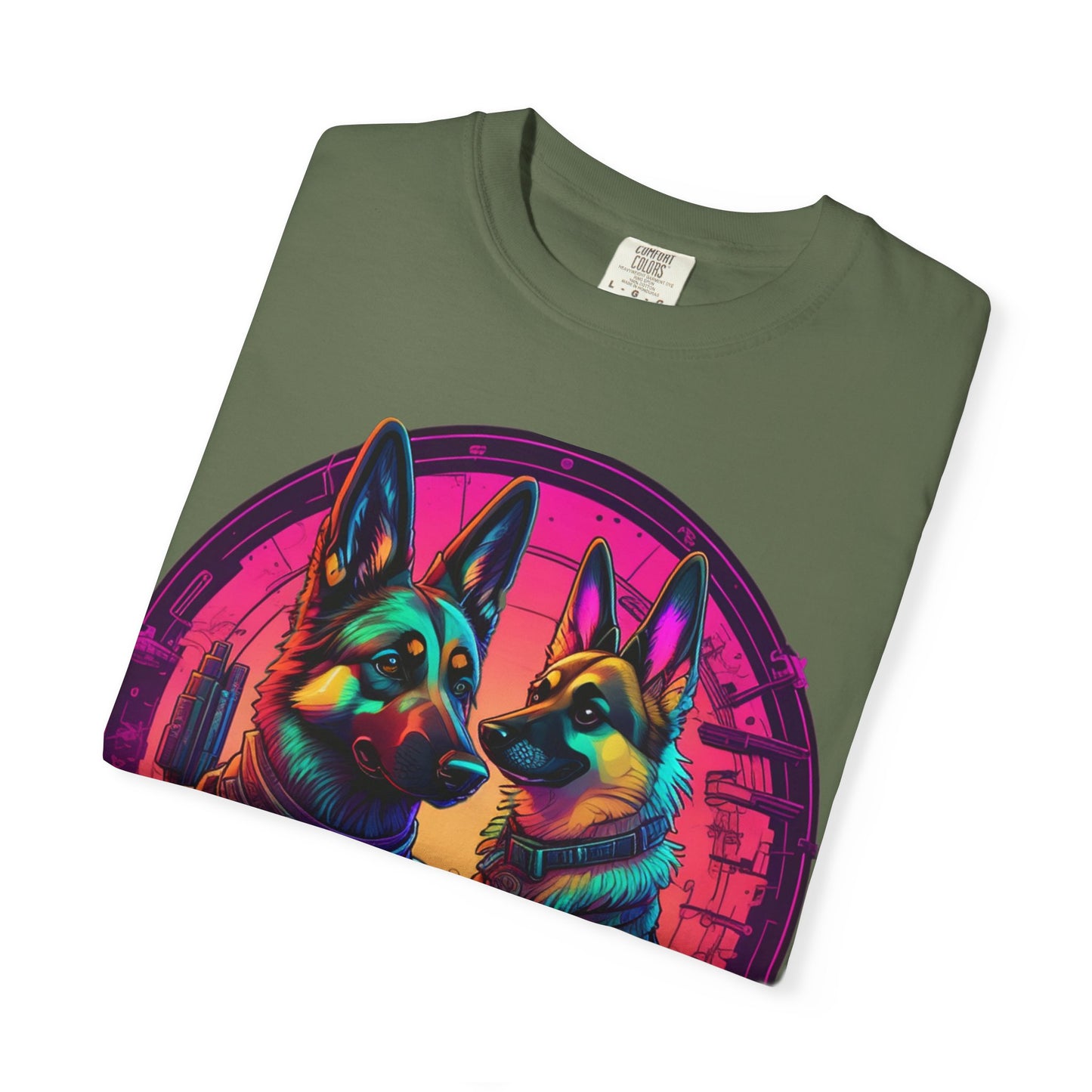 German Shepherd T-Shirt — Neon Retro Dog Duo Graphic Tee