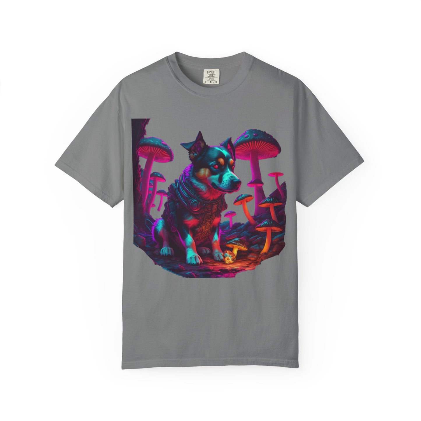 Psychedelic Husky T-Shirt — Neon Mushroom Dog Graphic Tee