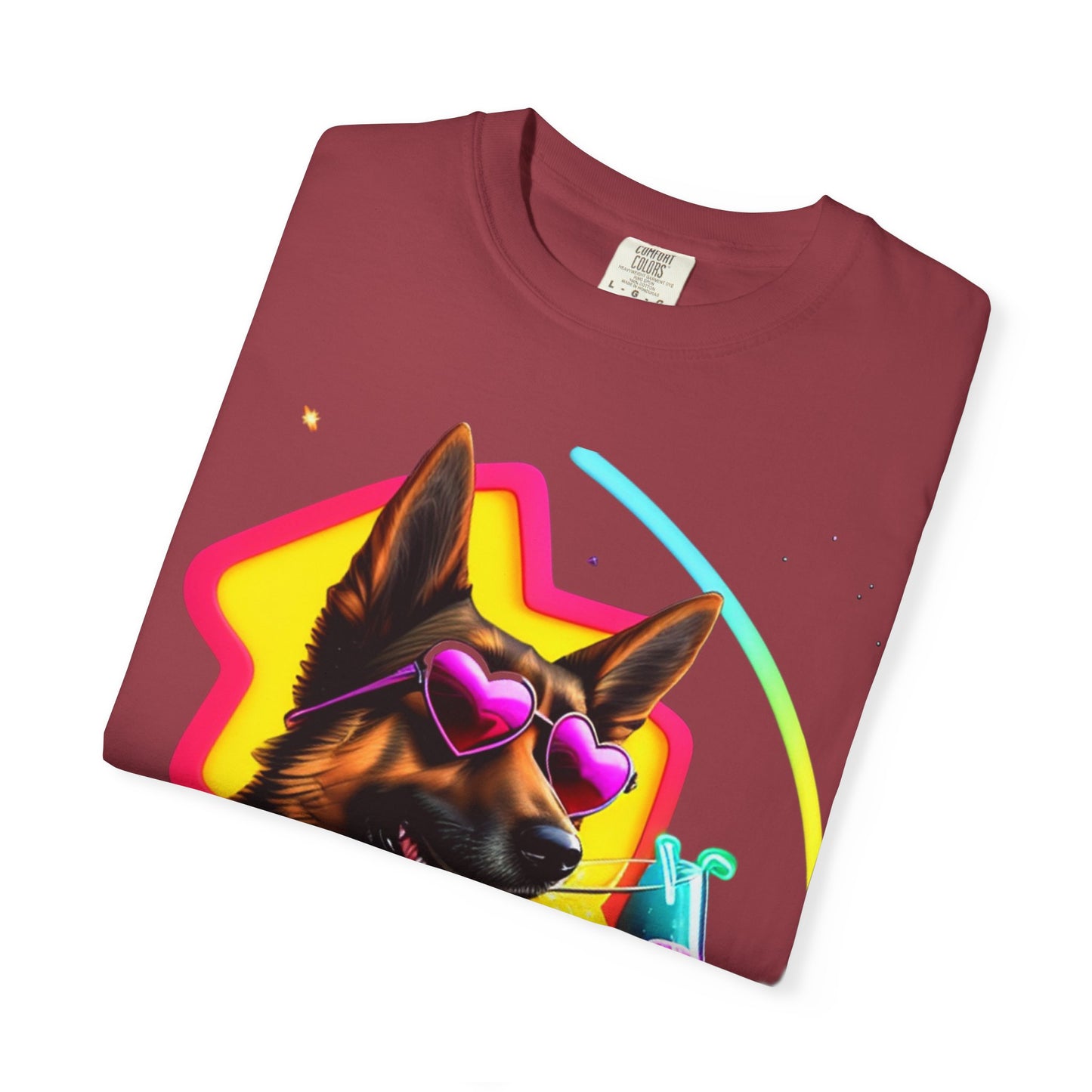 Dog Summer Tee — German Shepherd with Sunglasses & Drink