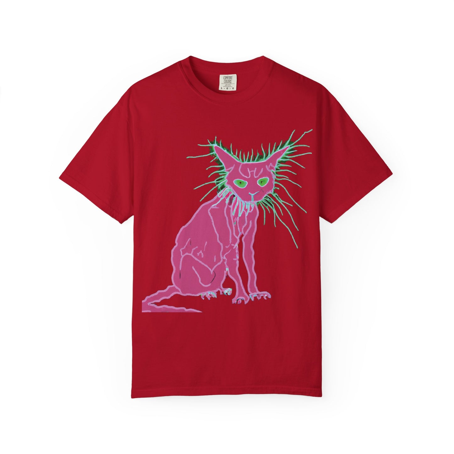 Sphynx Cat Graphic T-Shirt — Neon Pink & Green Punk Cat Design