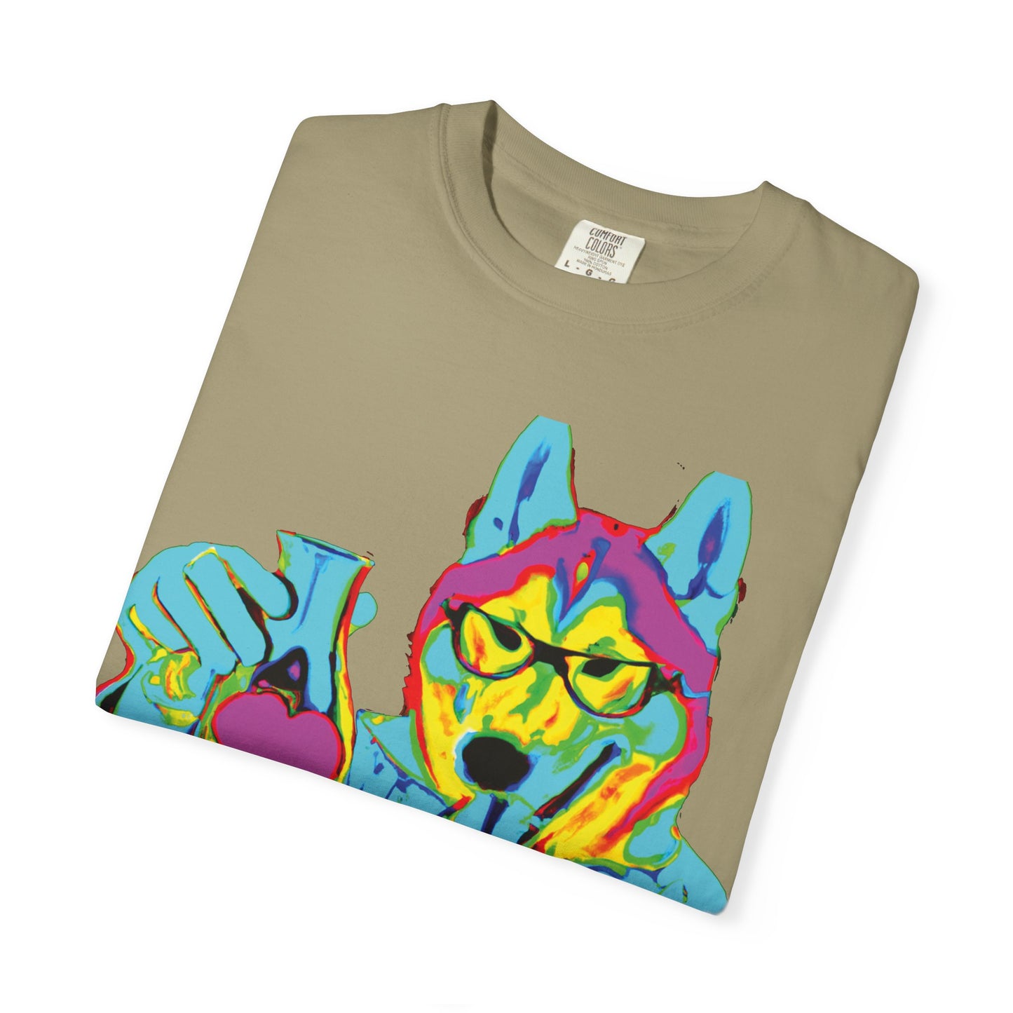 Psychedelic Husky Graphic T-Shirt — Colorful Scientist Dog Design