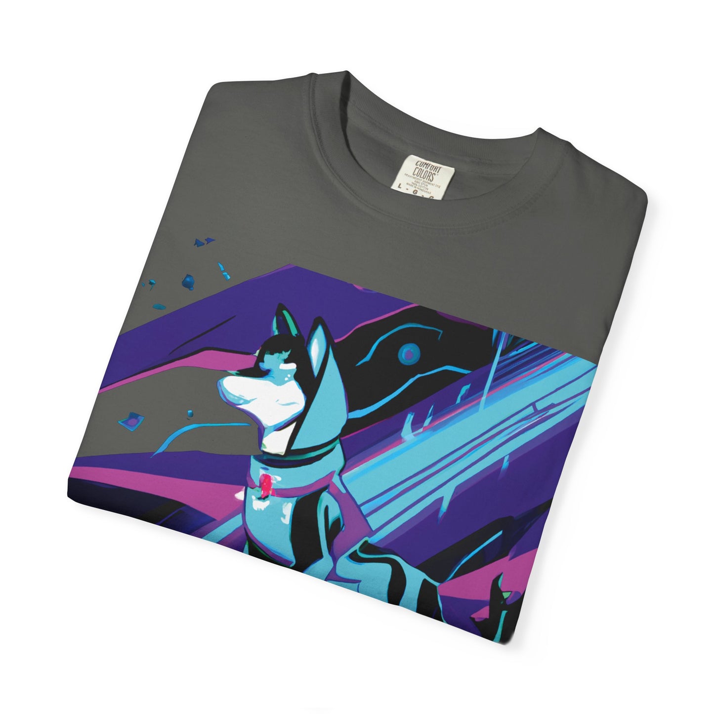 Arctic Husky Graphic T‑Shirt — Neon Cyber Wolf Design