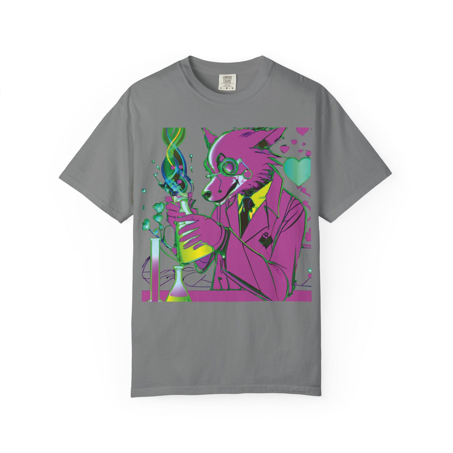 Wolf Chemist Graphic T-Shirt — Neon Vibe Animal Scientist Tee