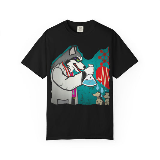 Scientist Wolf Graphic T-Shirt — 'PLUROUT.com' Back Print