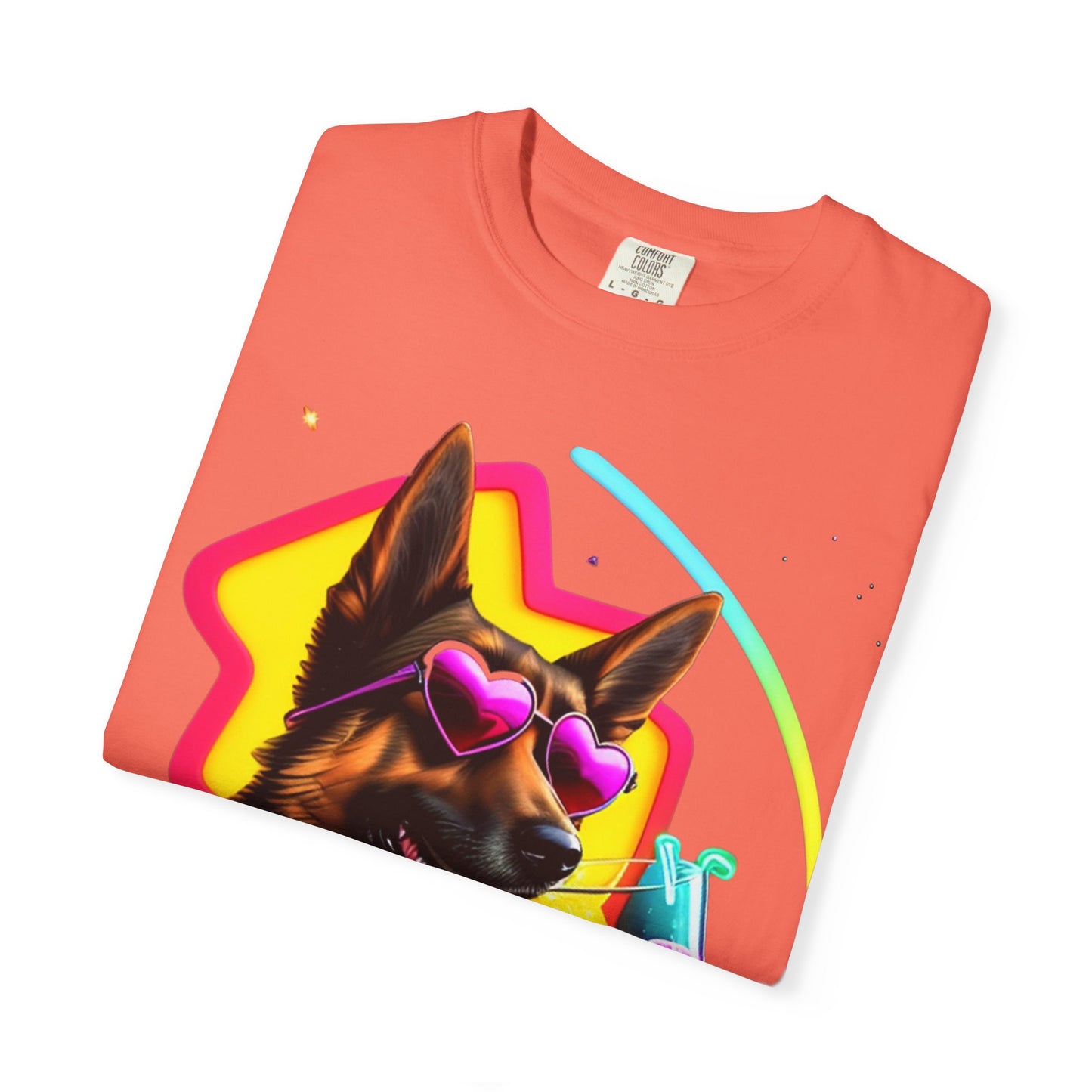 Dog Summer Tee — German Shepherd with Sunglasses & Drink