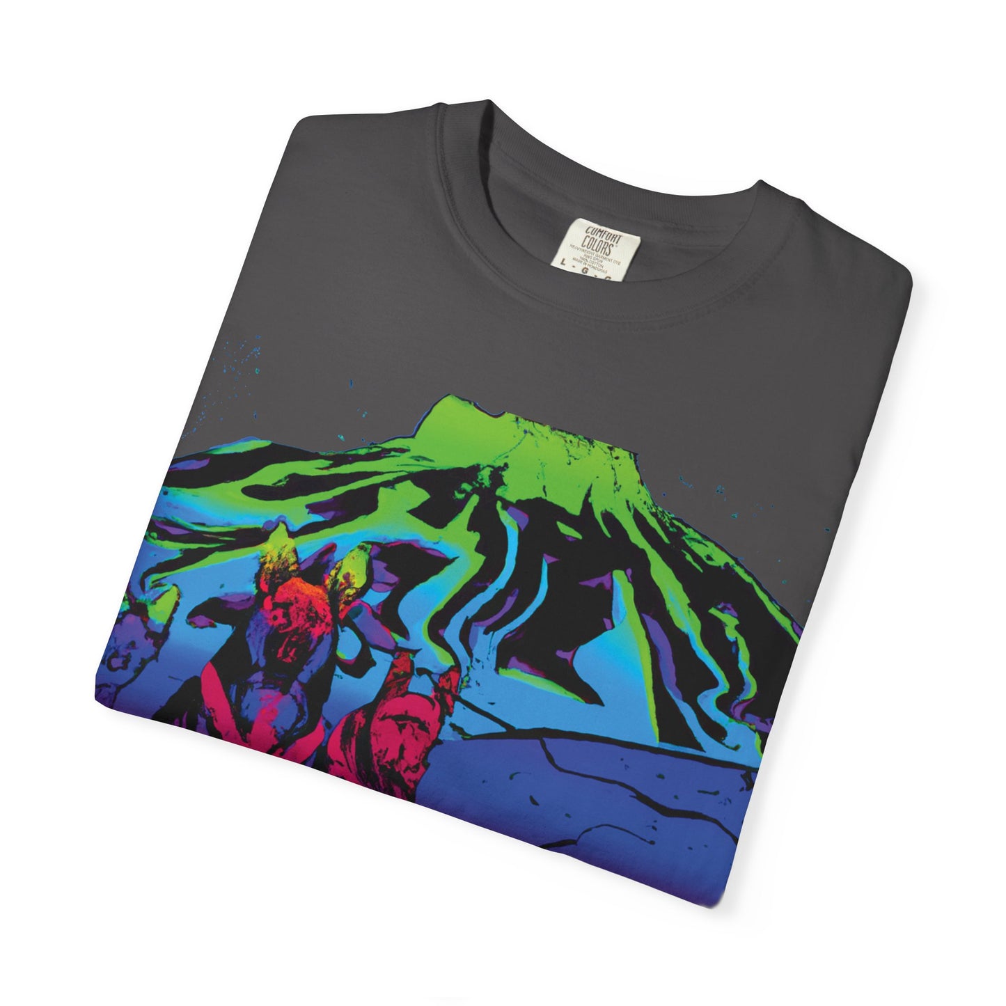 Psychedelic Volcano Dogs T-Shirt — Neon Mountain Graphic Tee