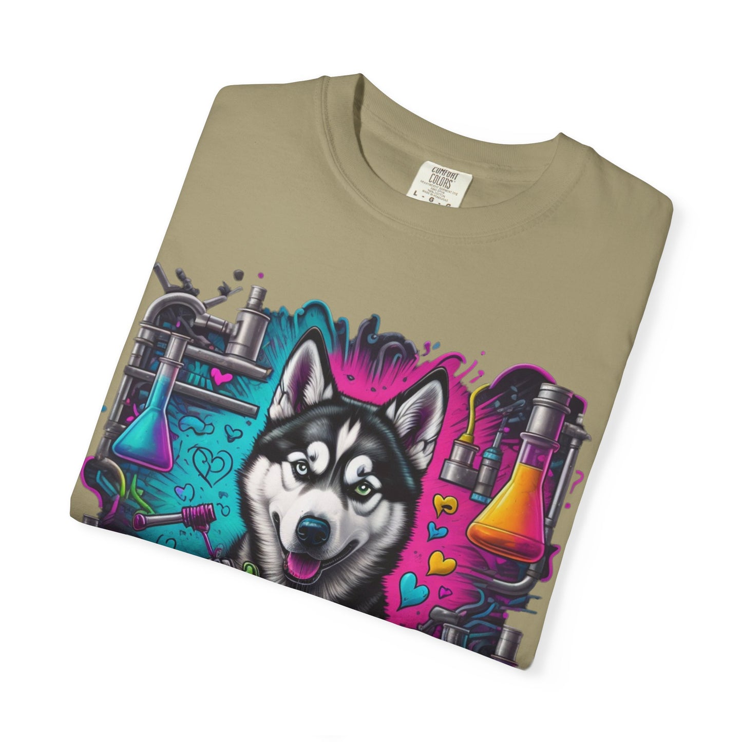 Husky Lab Graphic T-Shirt — Neon Science Dog Tee