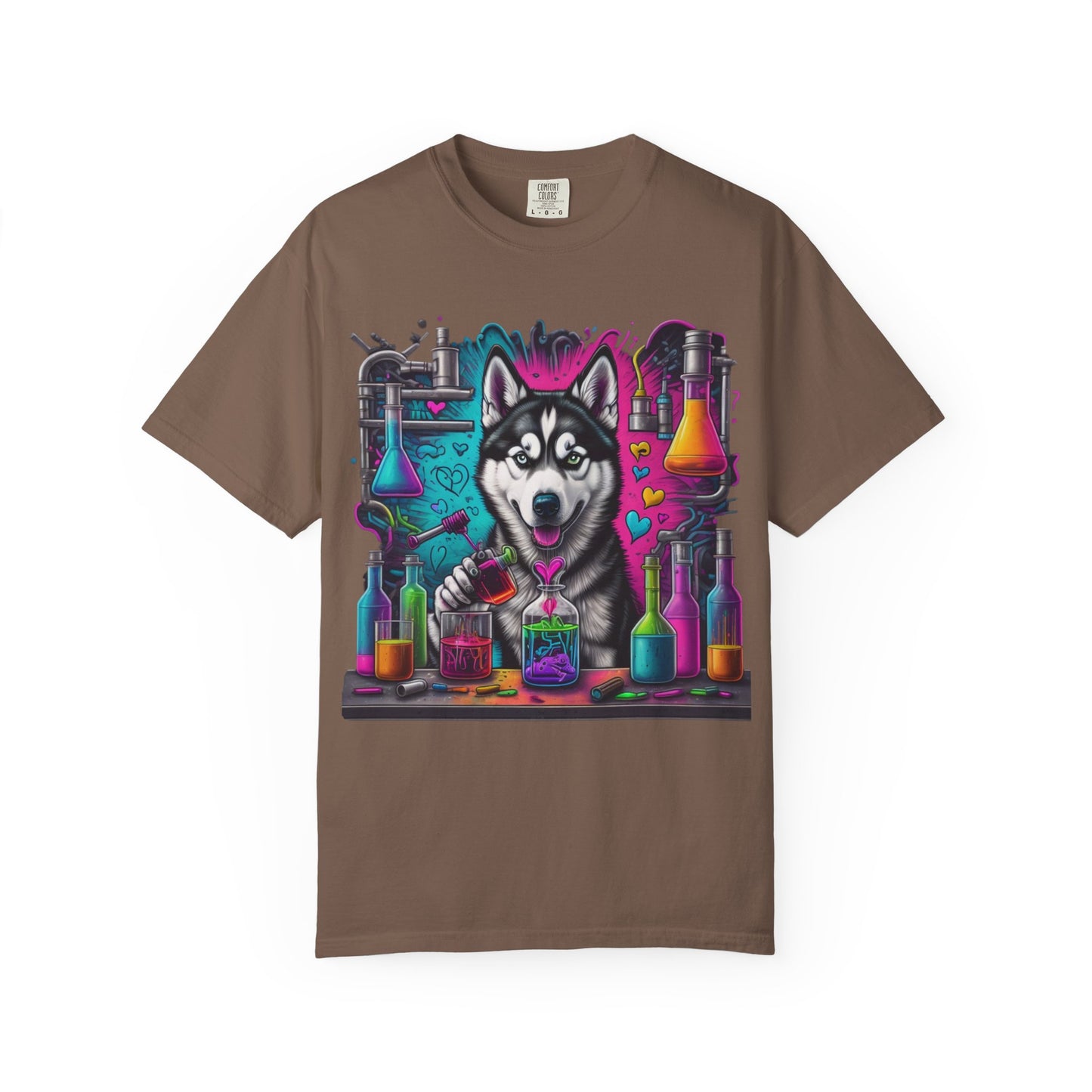 Husky Lab Graphic T-Shirt — Neon Science Dog Tee