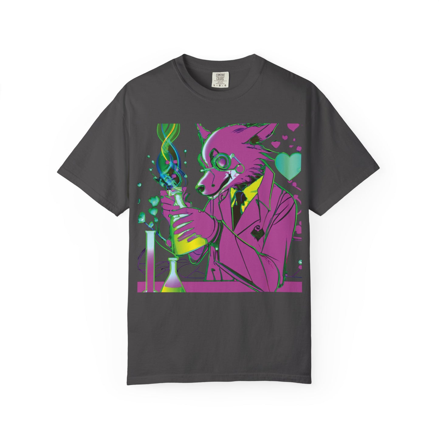 Wolf Chemist Graphic T-Shirt — Neon Vibe Animal Scientist Tee