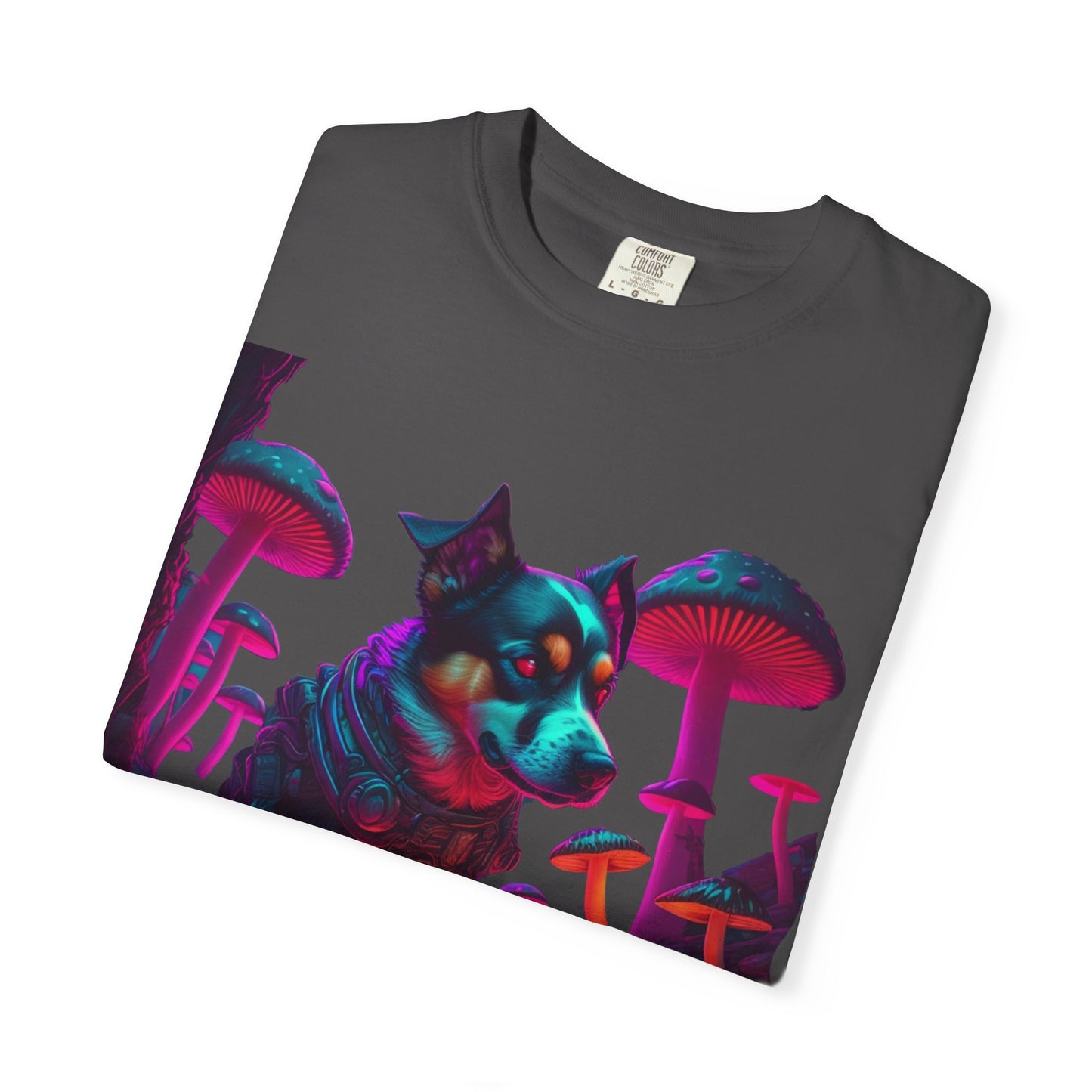 Psychedelic Husky T-Shirt — Neon Mushroom Dog Graphic Tee