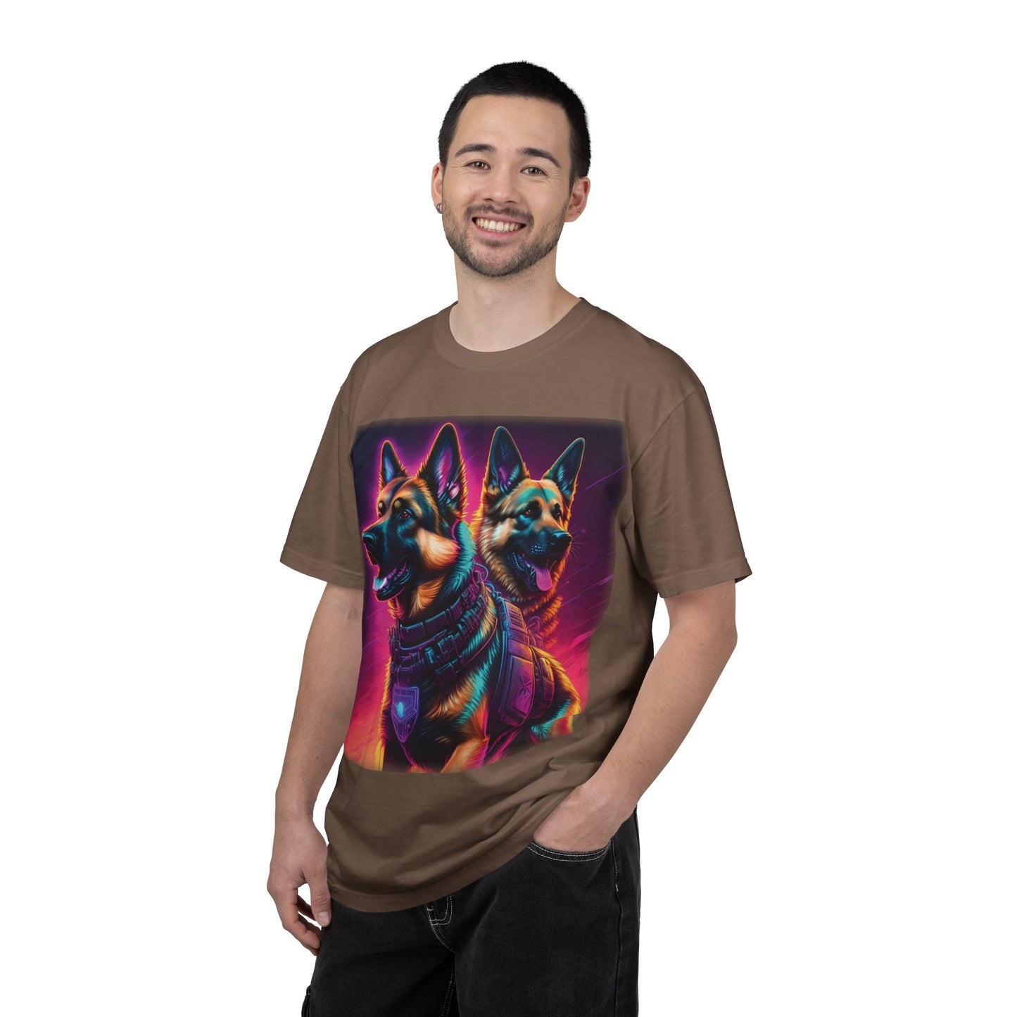 Neon K9 Duo T-Shirt — Cyber German Shepherds Graphic Tee