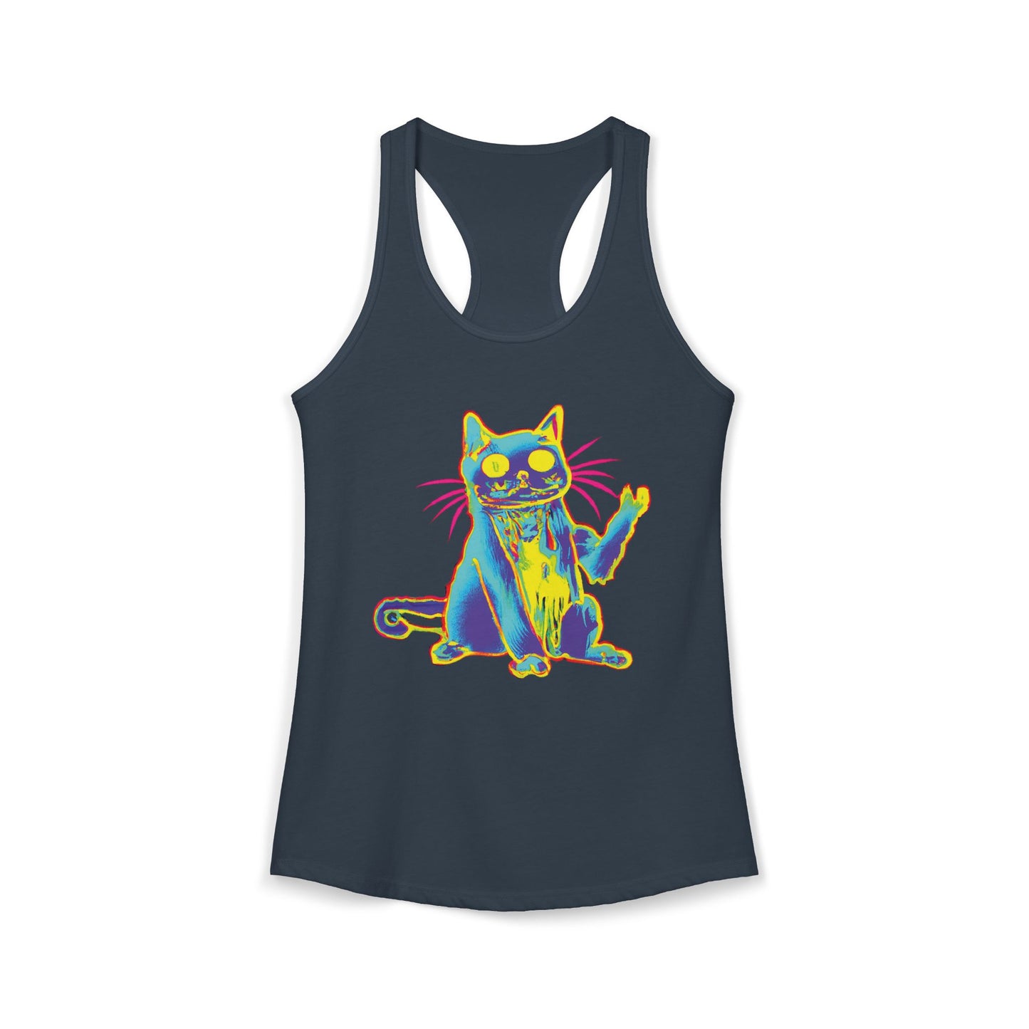 Trippy Cat 'Hi' Racerback Tank — Women's Graphic Tank Top