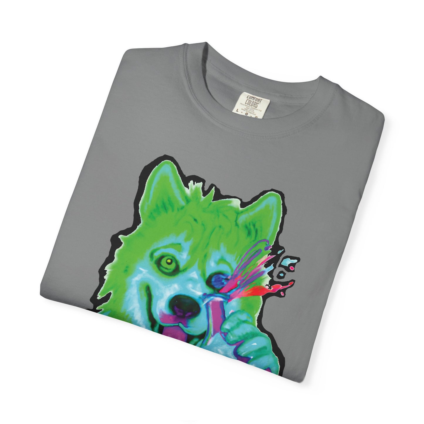 Chemist Wolf Graphic T-Shirt — Green Cartoon Animal Lab Art