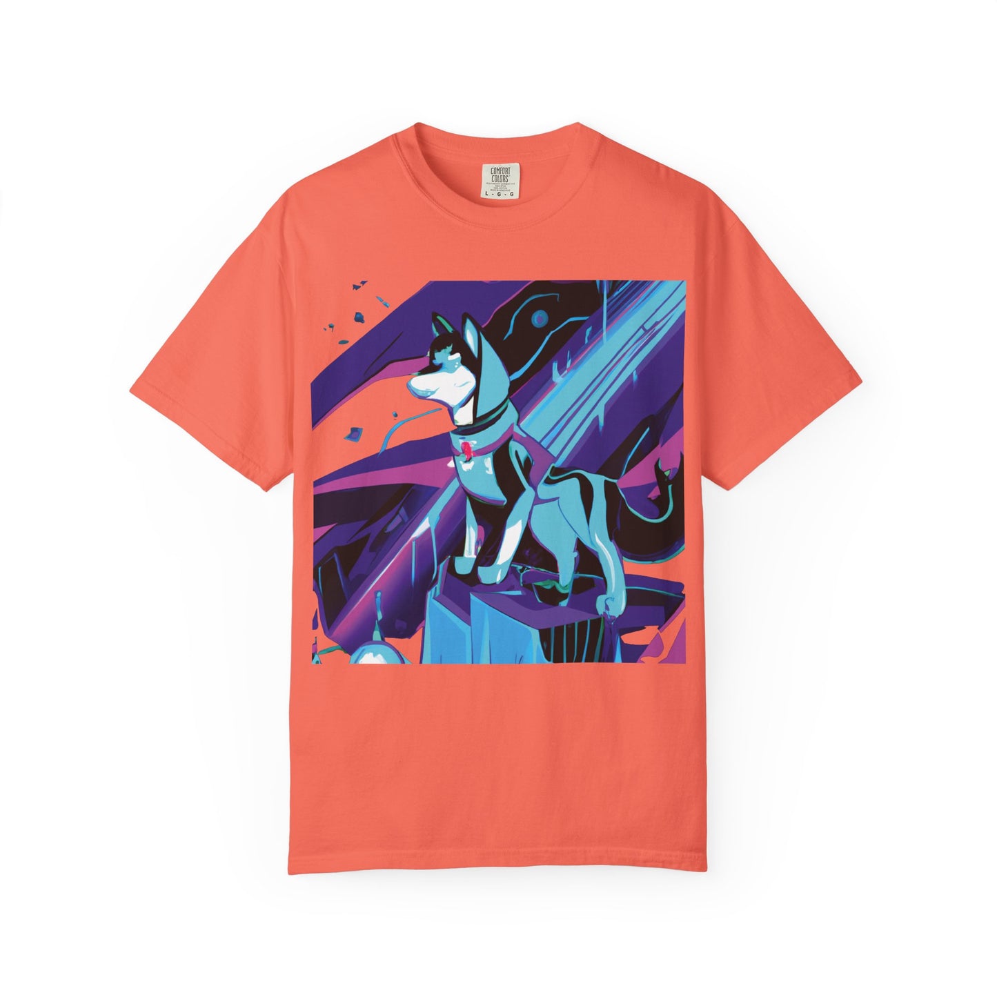 Arctic Husky Graphic T‑Shirt — Neon Cyber Wolf Design