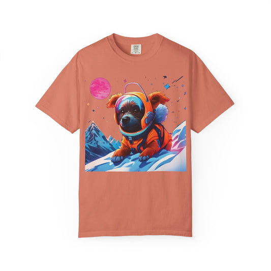 Astronaut Pug T-Shirt — Cute Space Dog Graphic Tee with PLUROUT.com Back Print