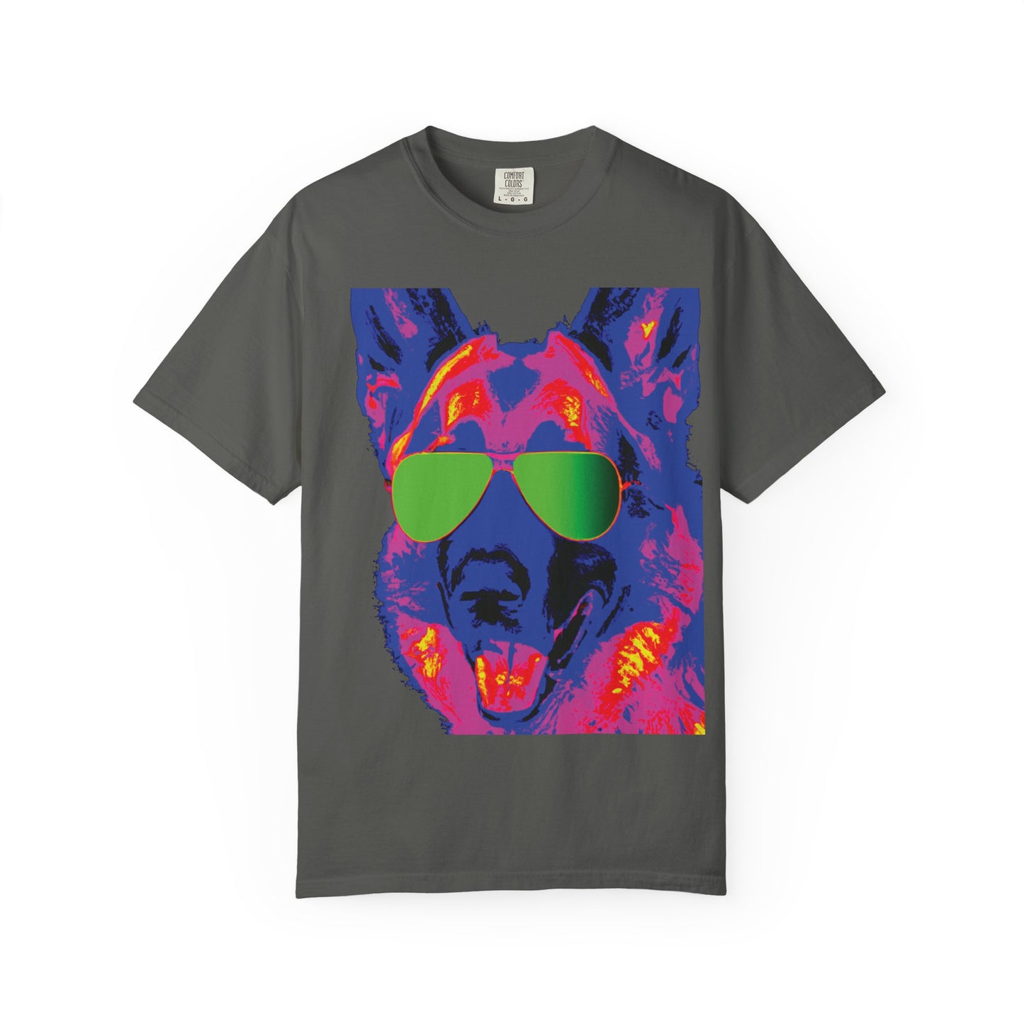 Cool Neon German Shepherd T-Shirt with Sunglasses – Retro Pop Art Dog Tee