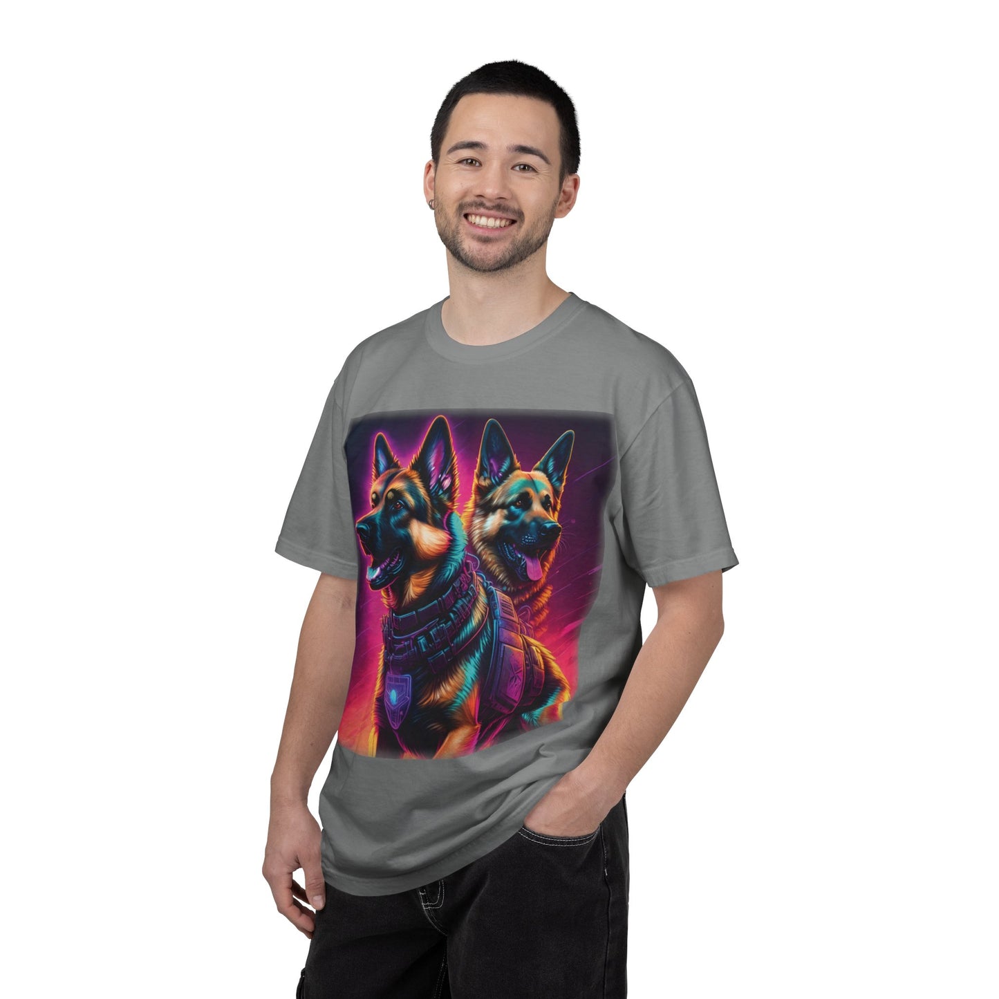 Neon K9 Duo T-Shirt — Cyber German Shepherds Graphic Tee