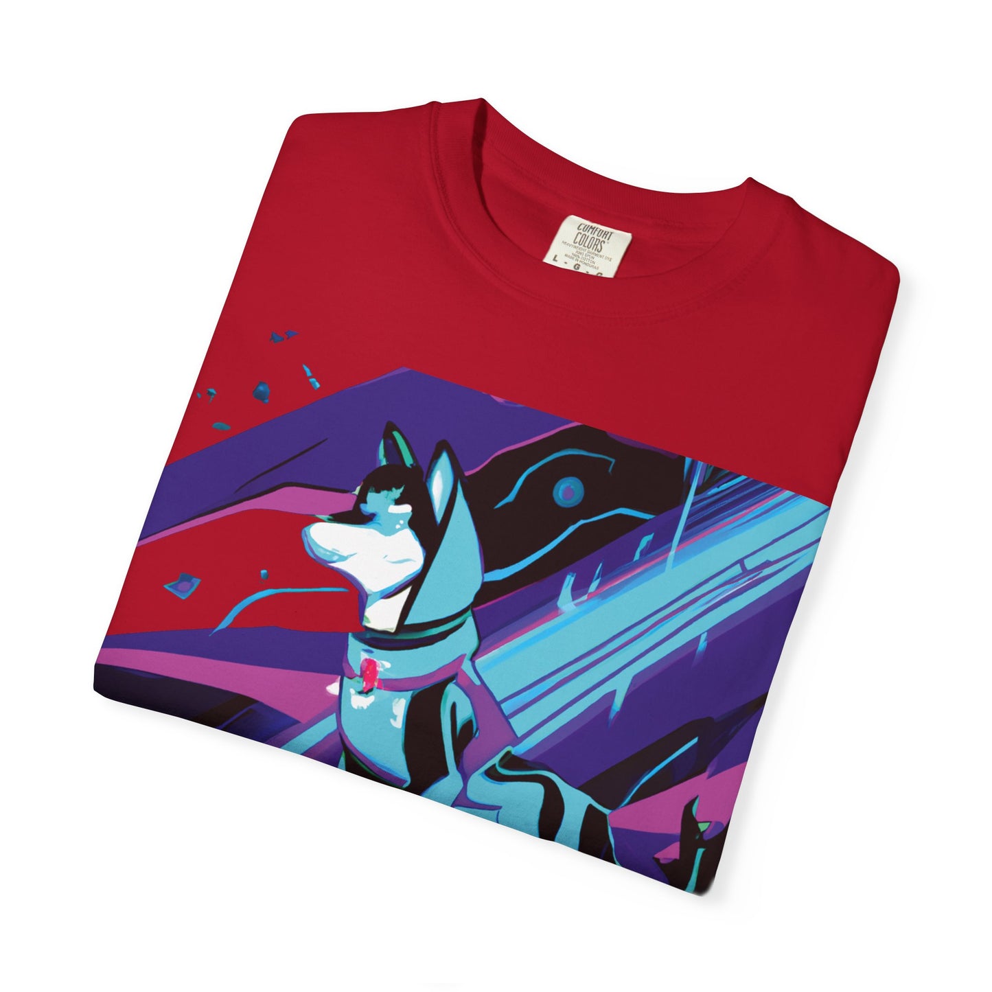 Arctic Husky Graphic T‑Shirt — Neon Cyber Wolf Design
