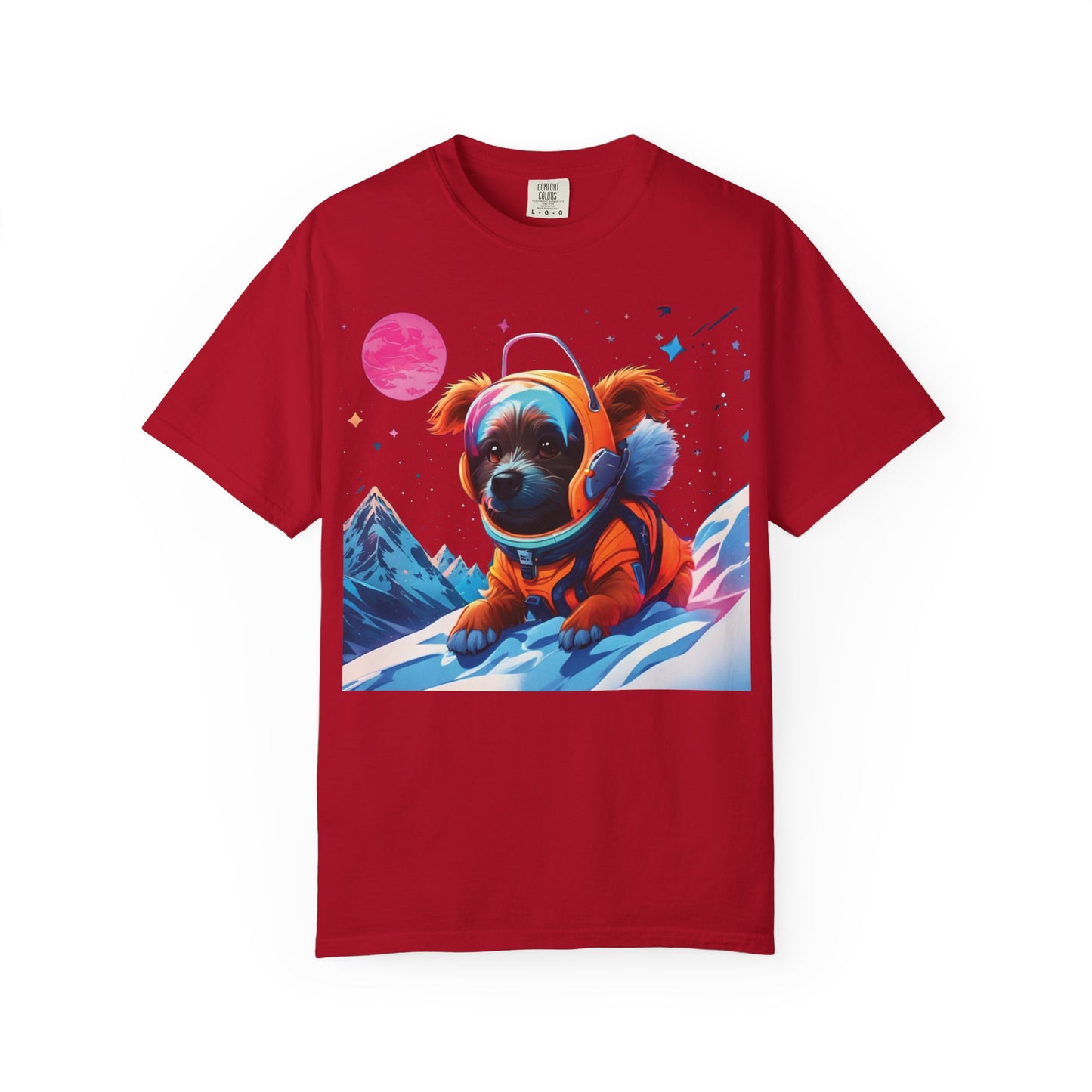 Astronaut Pug T-Shirt — Cute Space Dog Graphic Tee with PLUROUT.com Back Print