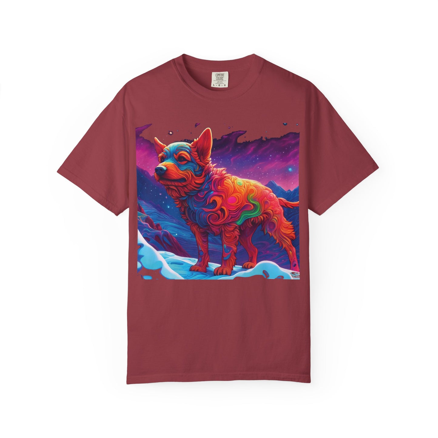 Psychedelic Fox Dog T-Shirt — Vibrant Neon Animal Art Tee (Includes PLURROUT.com Back Print)