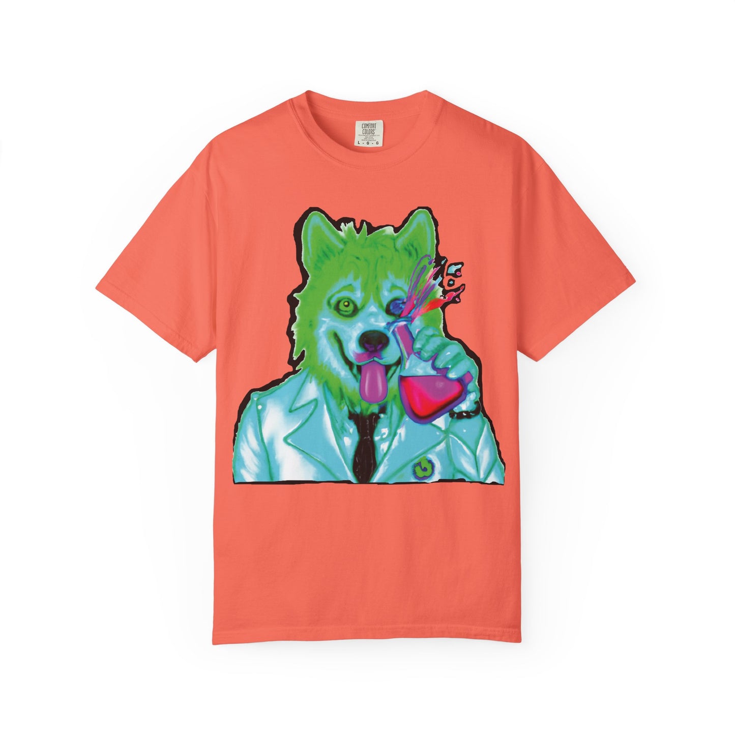 Chemist Wolf Graphic T-Shirt — Green Cartoon Animal Lab Art