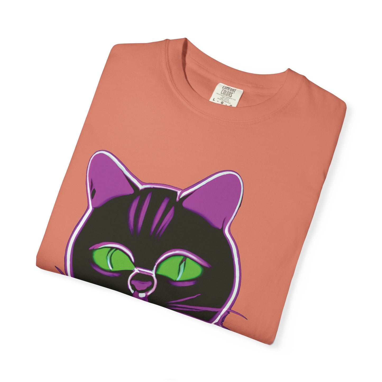 Neon Black Cat Graphic T-Shirt — Glow Green/Purple Cat Tee
