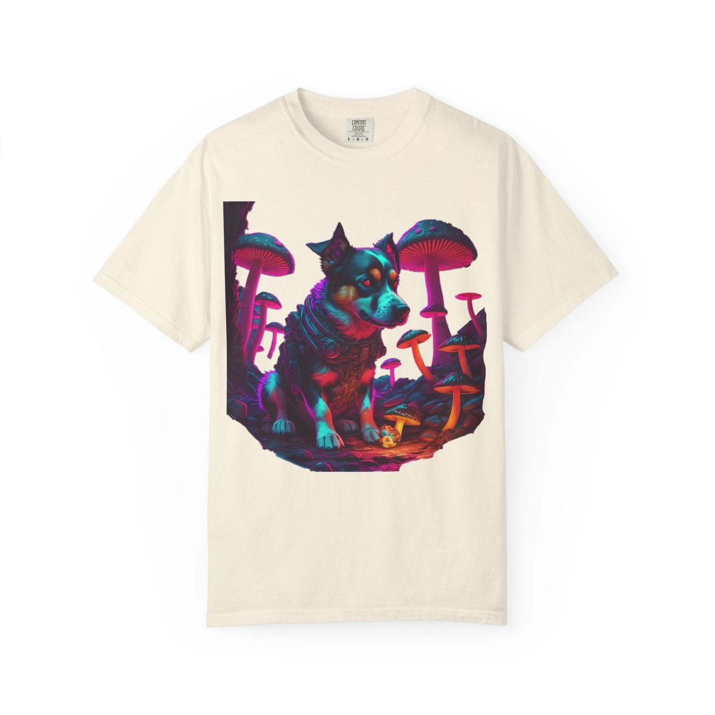 Psychedelic Husky T-Shirt — Neon Mushroom Dog Graphic Tee