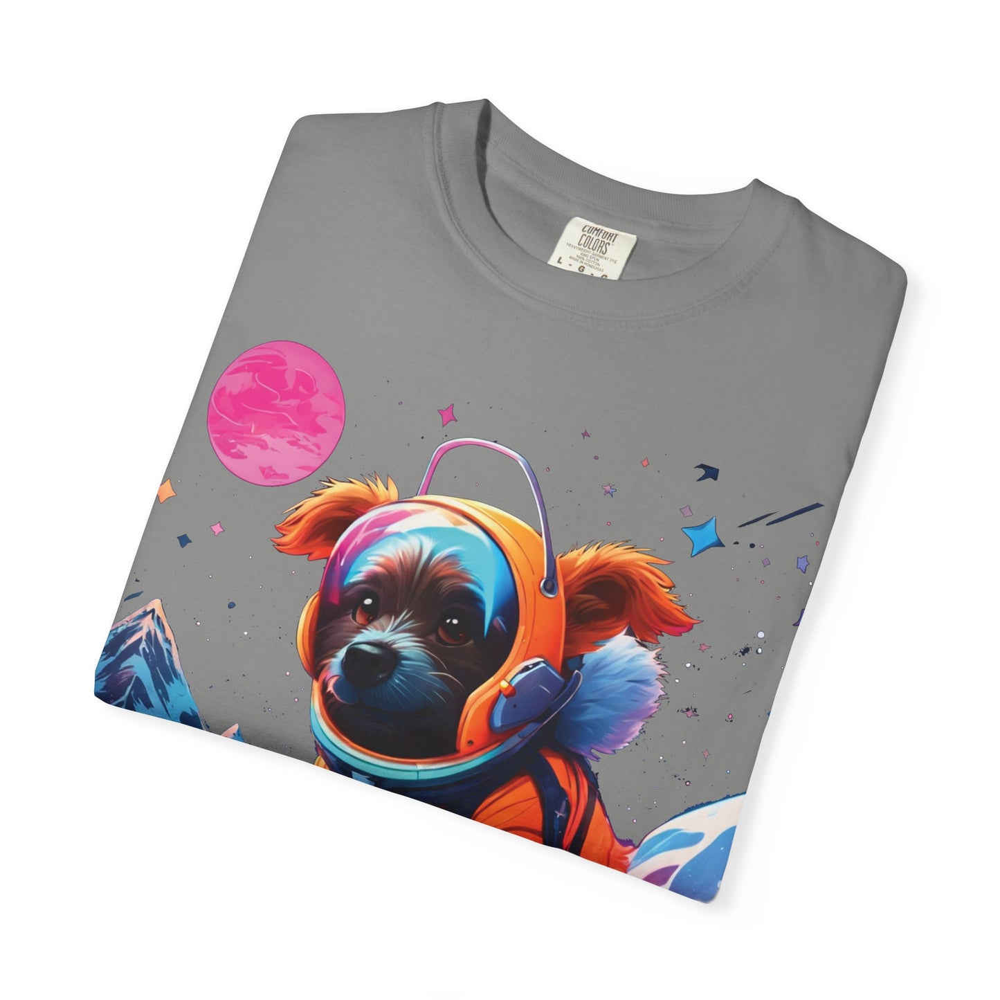 Astronaut Pug T-Shirt — Cute Space Dog Graphic Tee with PLUROUT.com Back Print