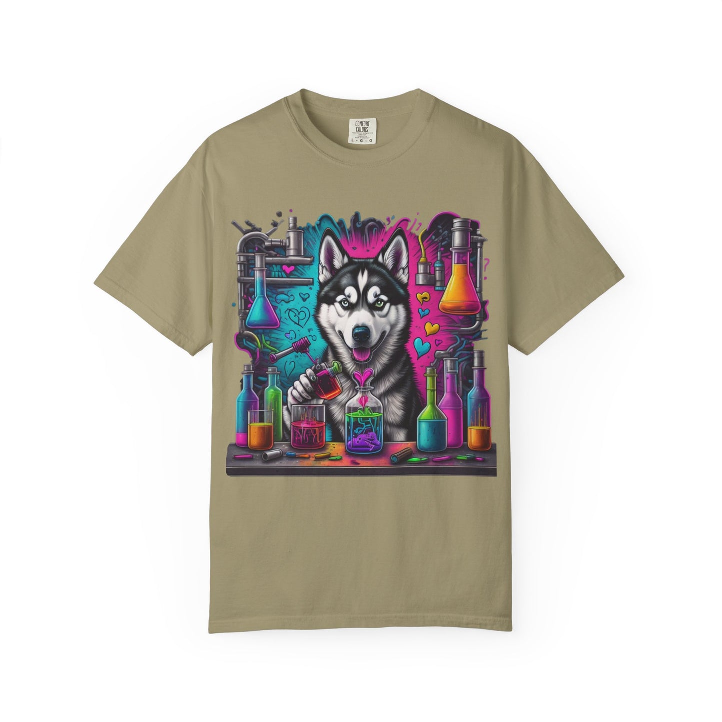 Husky Lab Graphic T-Shirt — Neon Science Dog Tee