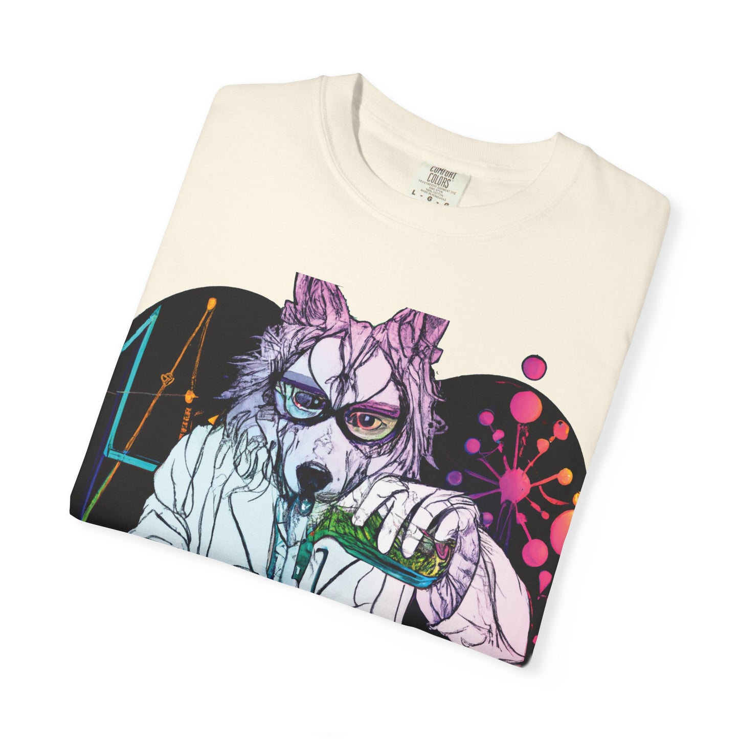 Science Wolf Heart T-Shirt — Colorful Mad Scientist Wolf Graphic Tee