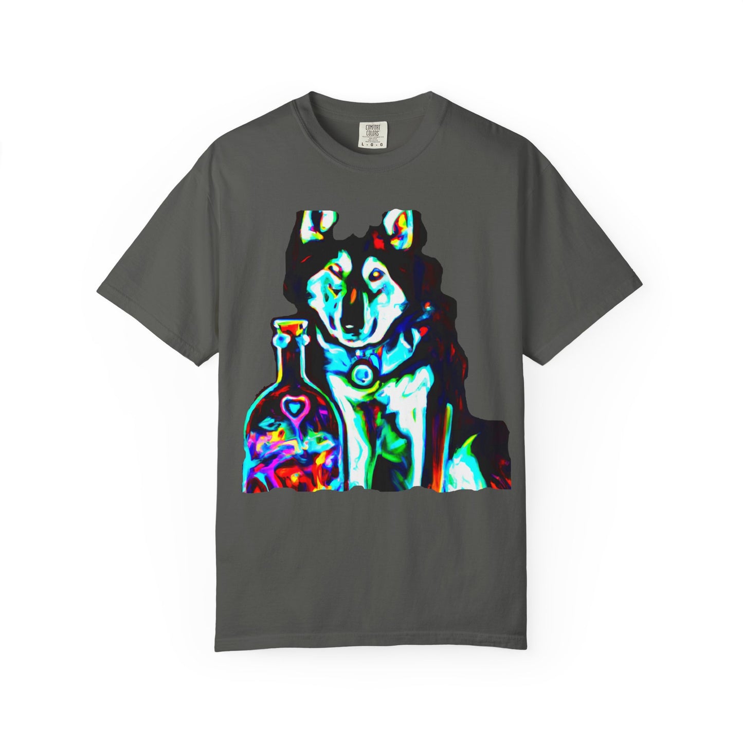 Psychedelic Husky T-Shirt — Colorful Neon Dog Graphic Tee