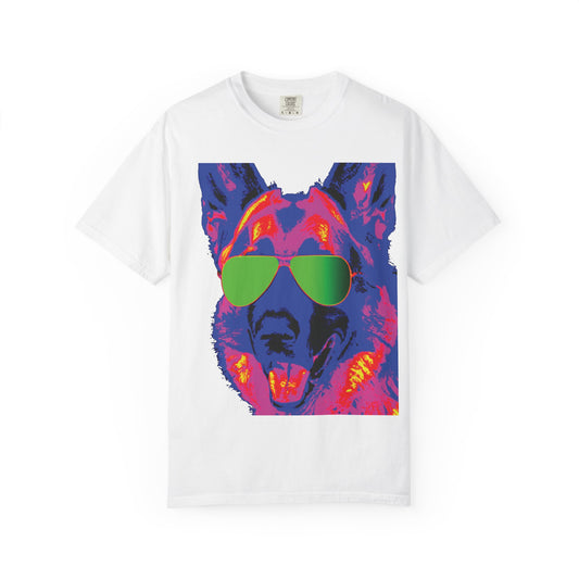 Cool Neon German Shepherd T-Shirt with Sunglasses – Retro Pop Art Dog Tee