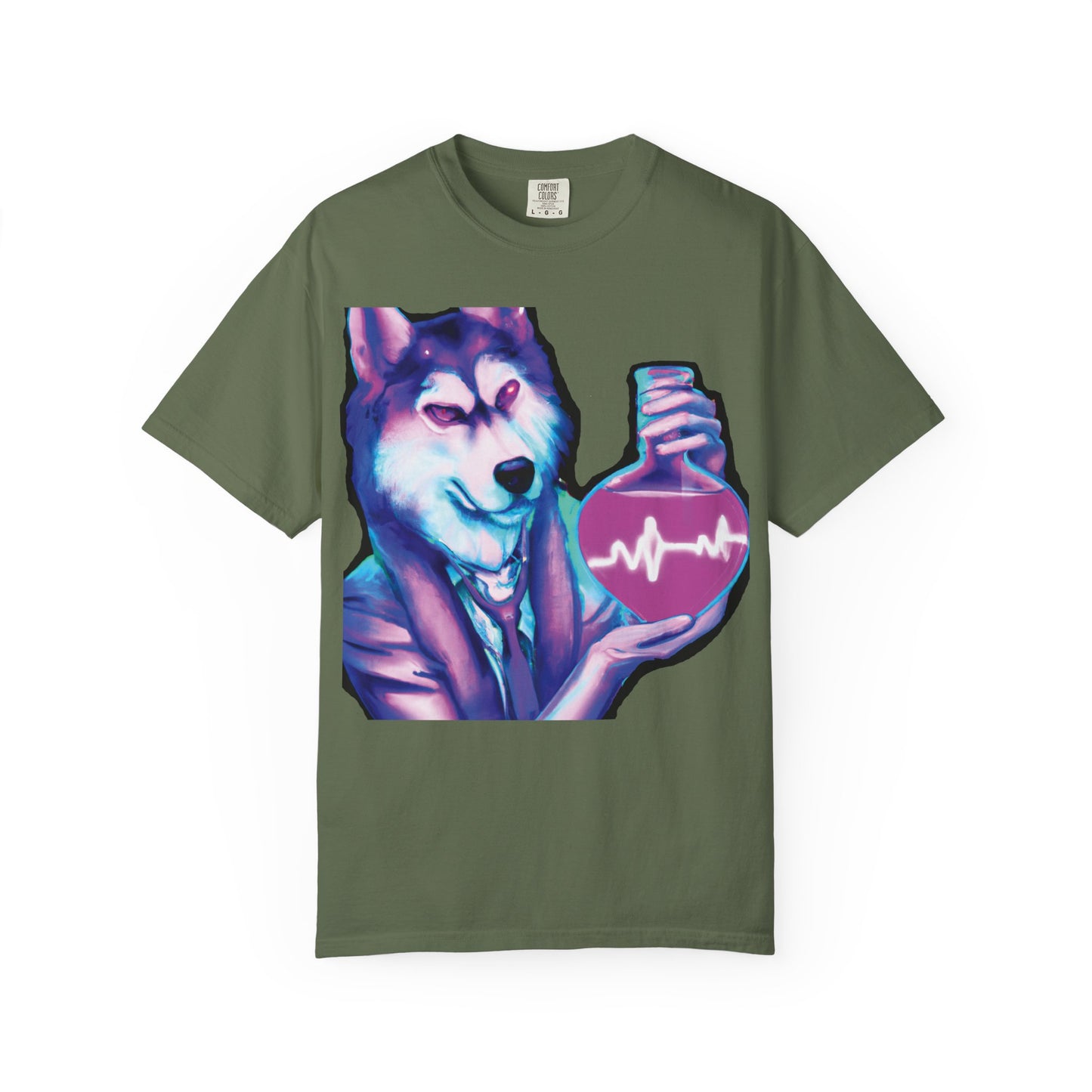 Husky Chemist T-Shirt — Neon Vial Heartbeat Graphic Tee