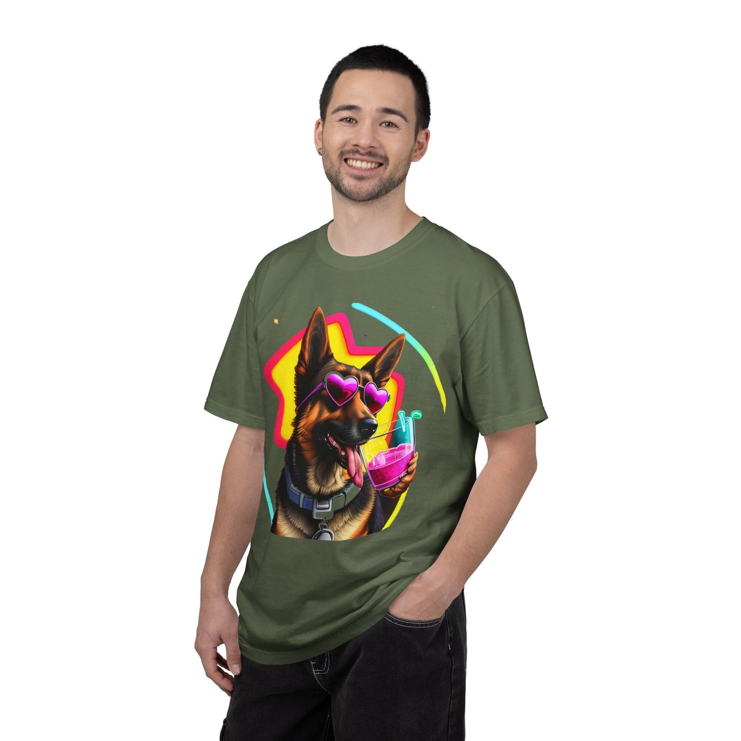 Dog Summer Tee — German Shepherd with Sunglasses & Drink
