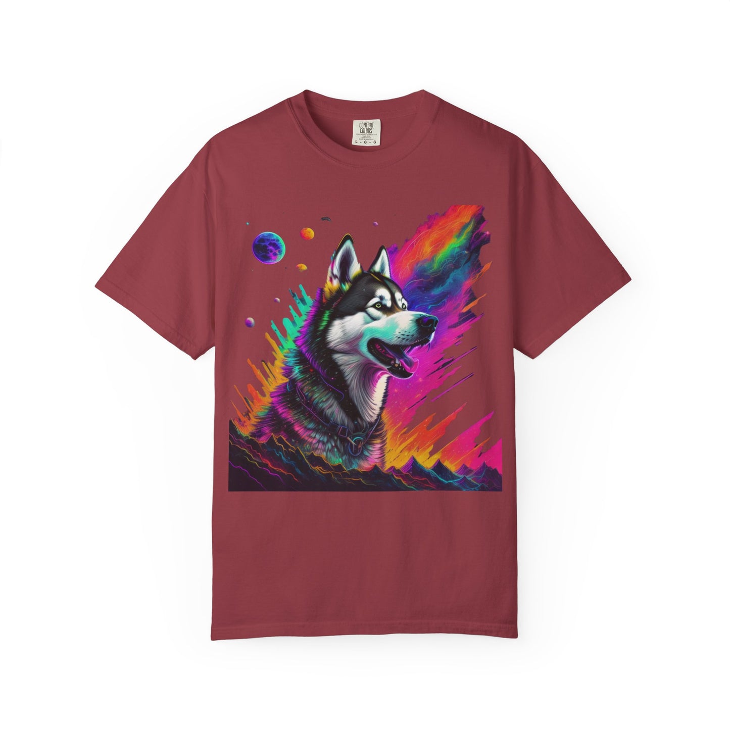 Husky Nebula T-Shirt — Colorful Cosmic Dog Art Tee