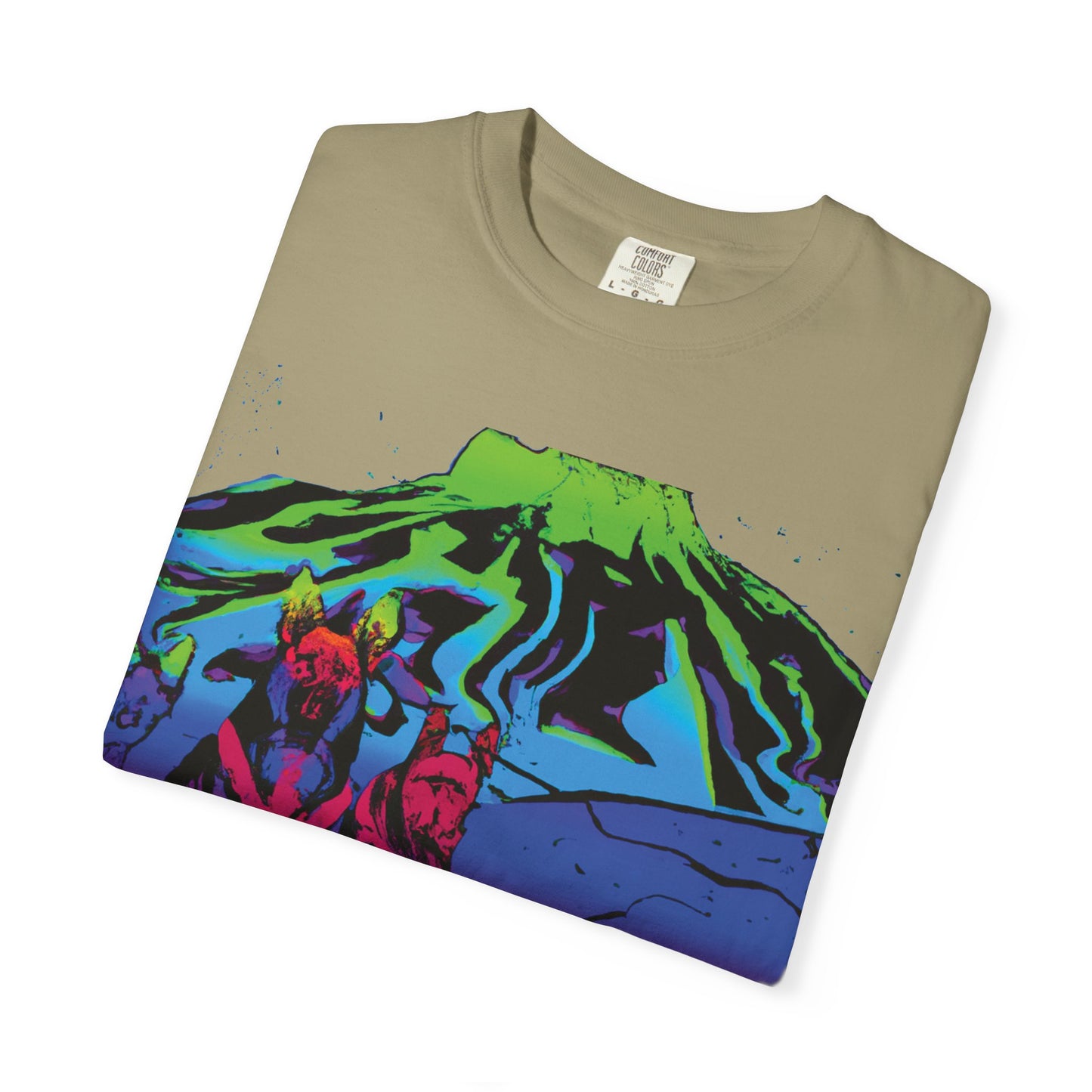 Psychedelic Volcano Dogs T-Shirt — Neon Mountain Graphic Tee