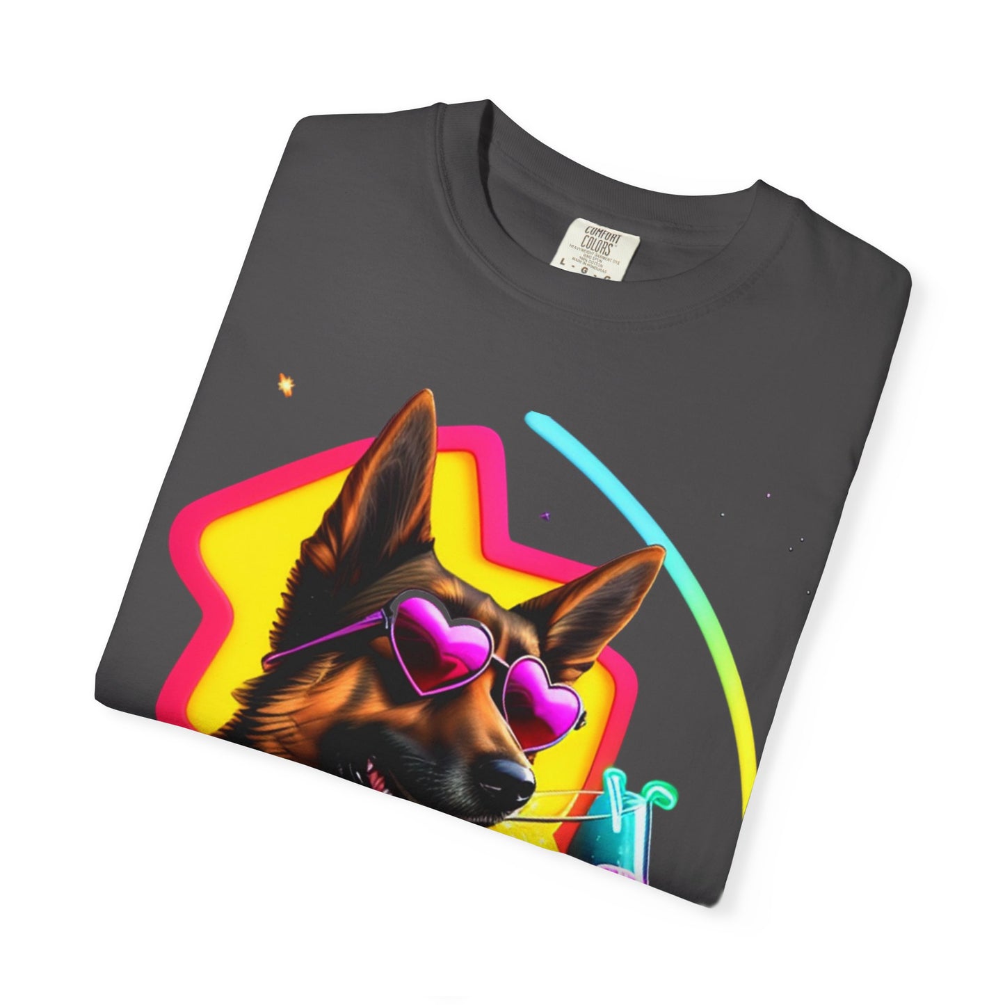 Dog Summer Tee — German Shepherd with Sunglasses & Drink