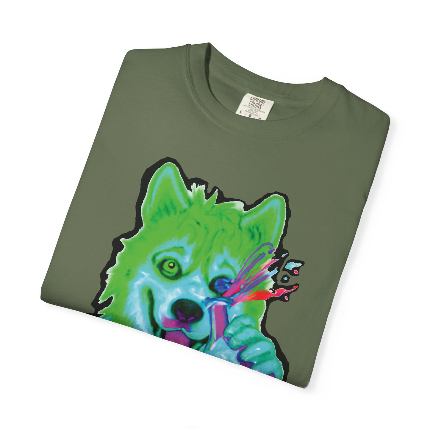 Chemist Wolf Graphic T-Shirt — Green Cartoon Animal Lab Art