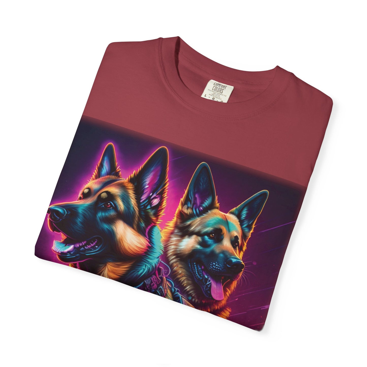 Neon K9 Duo T-Shirt — Cyber German Shepherds Graphic Tee