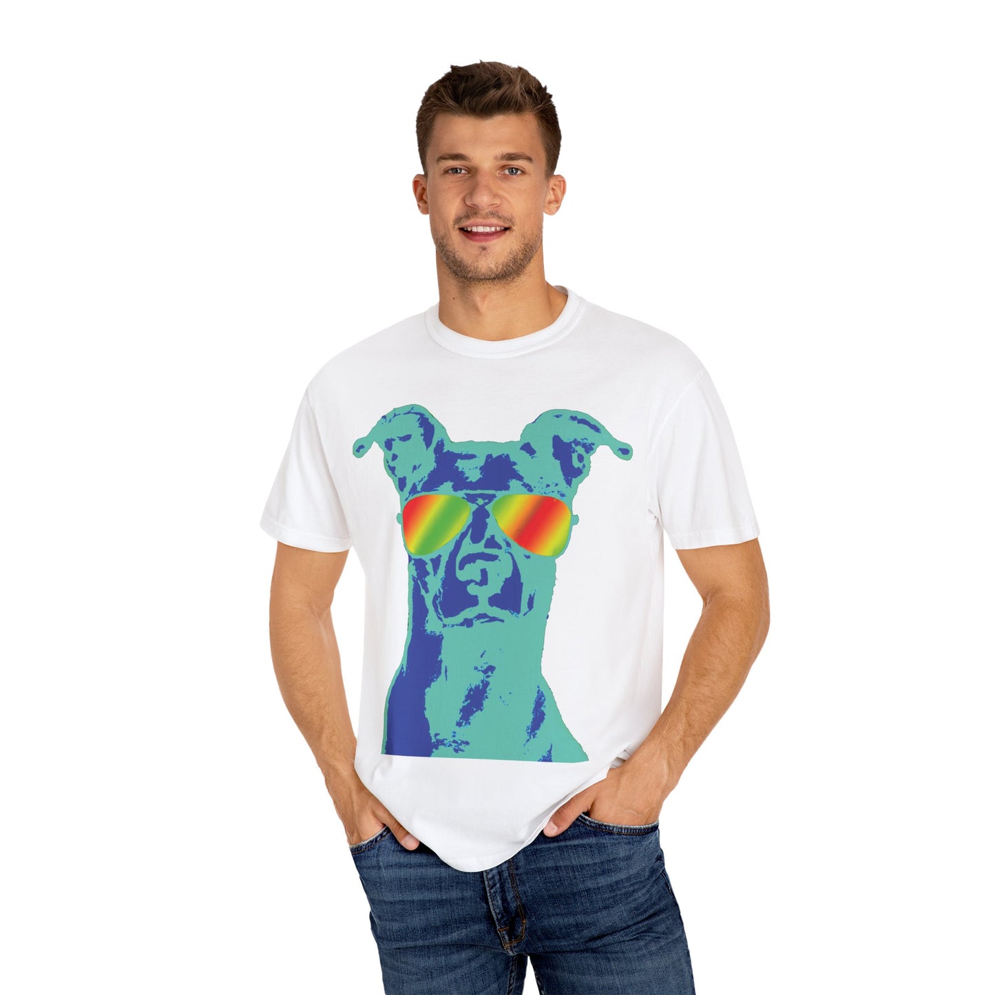 Cool Dog Graphic Tee — Rainbow Sunglasses Pitbull T‑Shirt