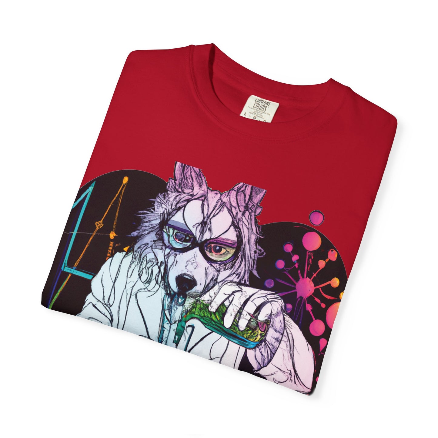 Science Wolf Heart T-Shirt — Colorful Mad Scientist Wolf Graphic Tee