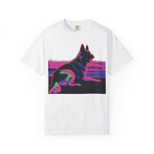 German Shepherd Sunset T-Shirt — Neon Pop Dog Graphic Tee