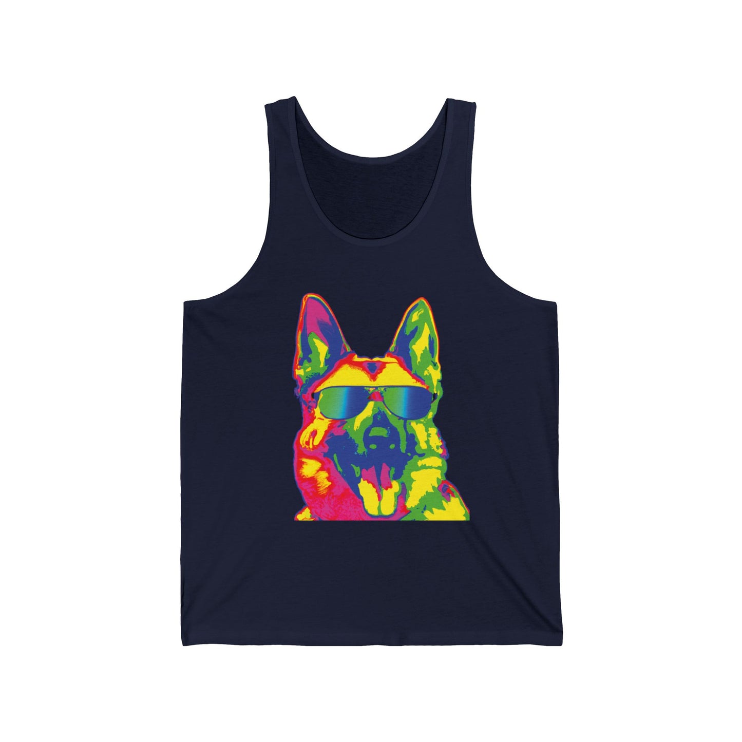 Colorful Neon German Shepherd Tank Top — Retro Dog Graphic Tank