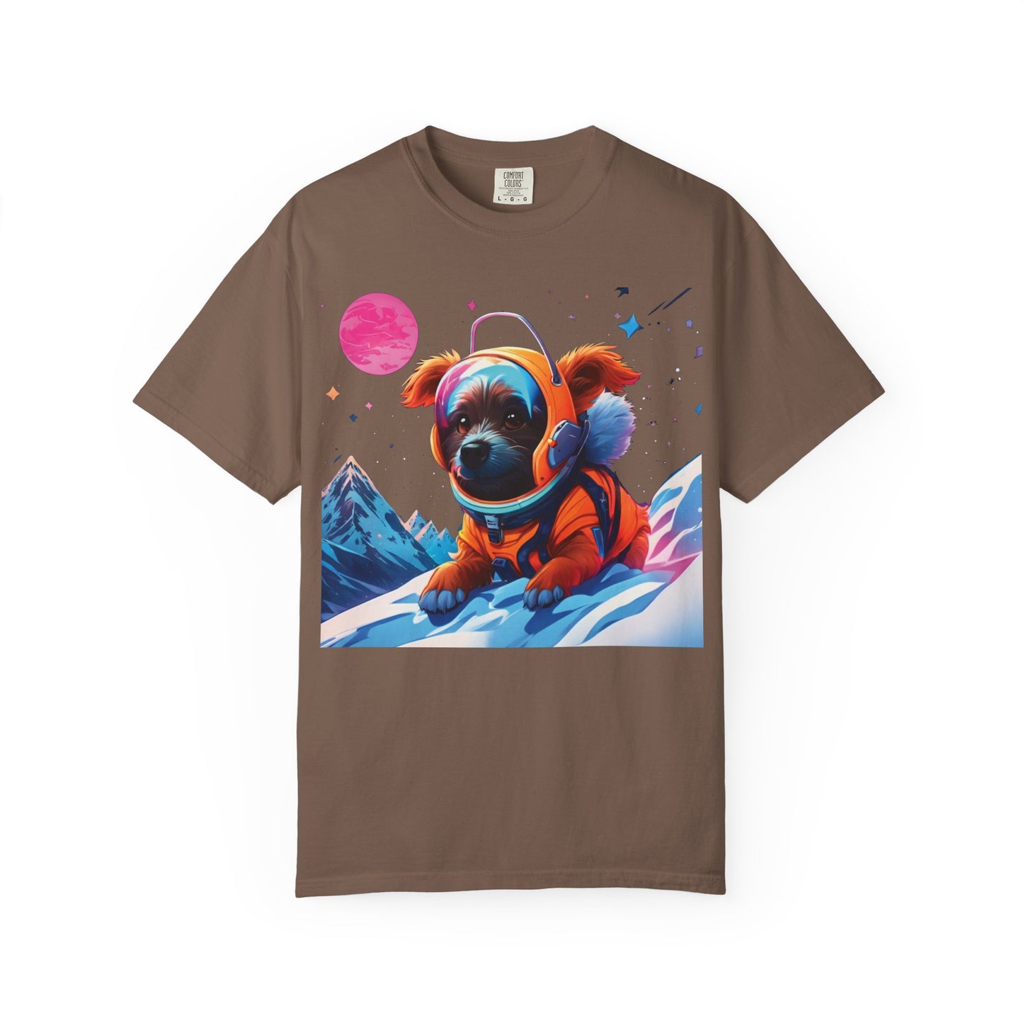 Astronaut Pug T-Shirt — Cute Space Dog Graphic Tee with PLUROUT.com Back Print