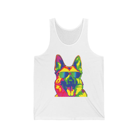 Colorful Neon German Shepherd Tank Top — Retro Dog Graphic Tank