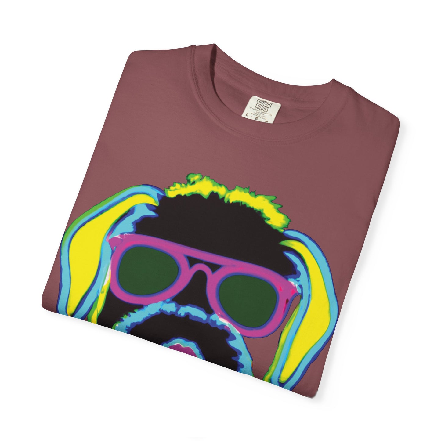 Neon Cool Dog Graphic T-Shirt — Sunglasses Pup Tee with PlurOut Backprint