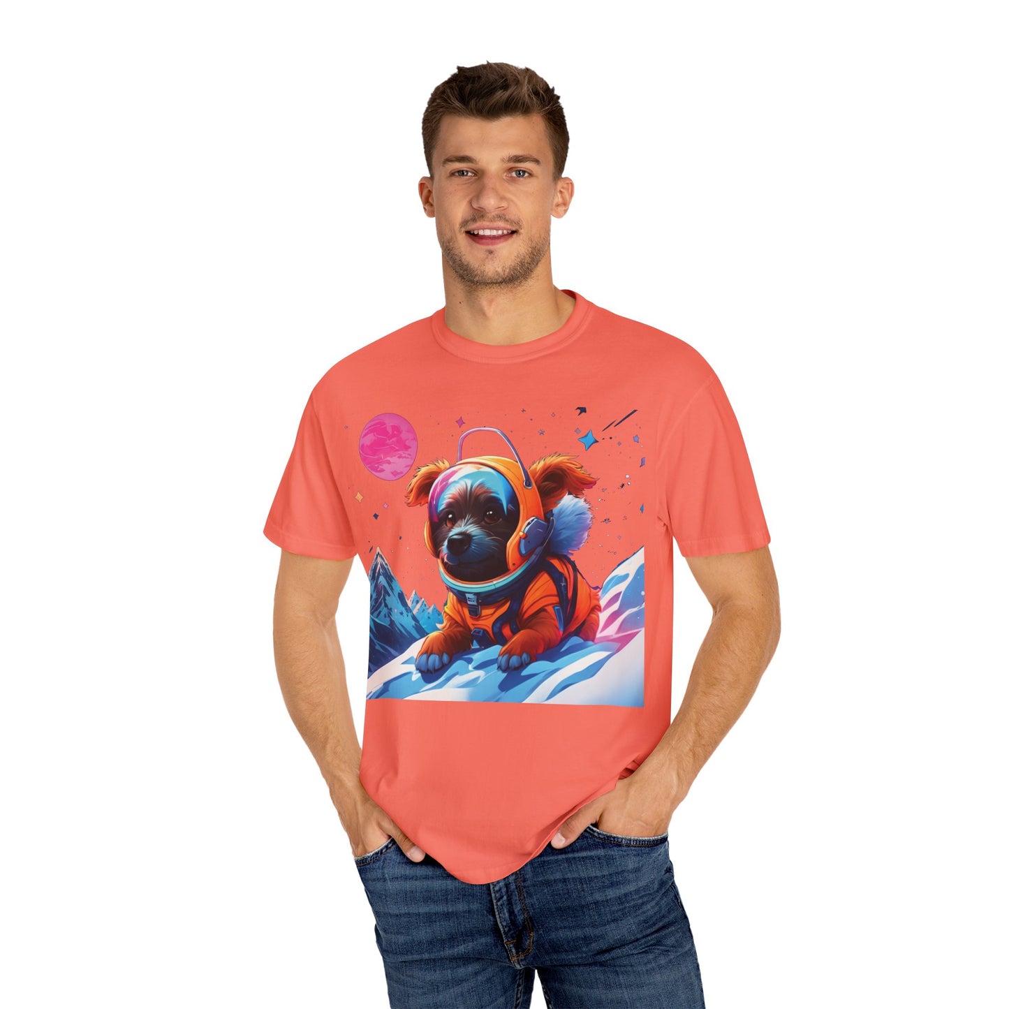 Astronaut Pug T-Shirt — Cute Space Dog Graphic Tee with PLUROUT.com Back Print